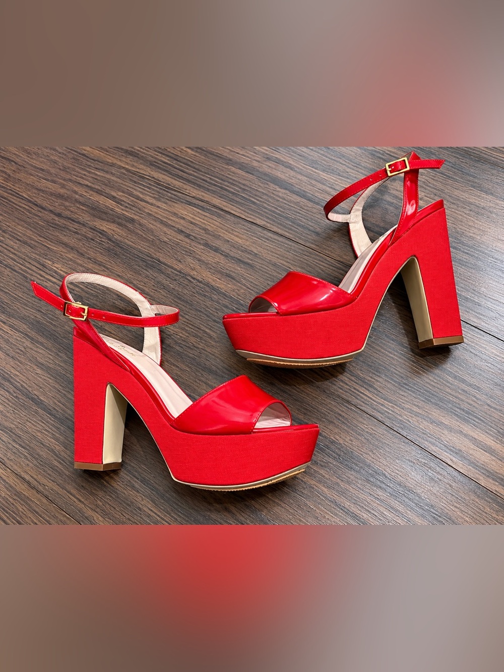kate spade Red Platform Ankle-Strap Chunky Heels